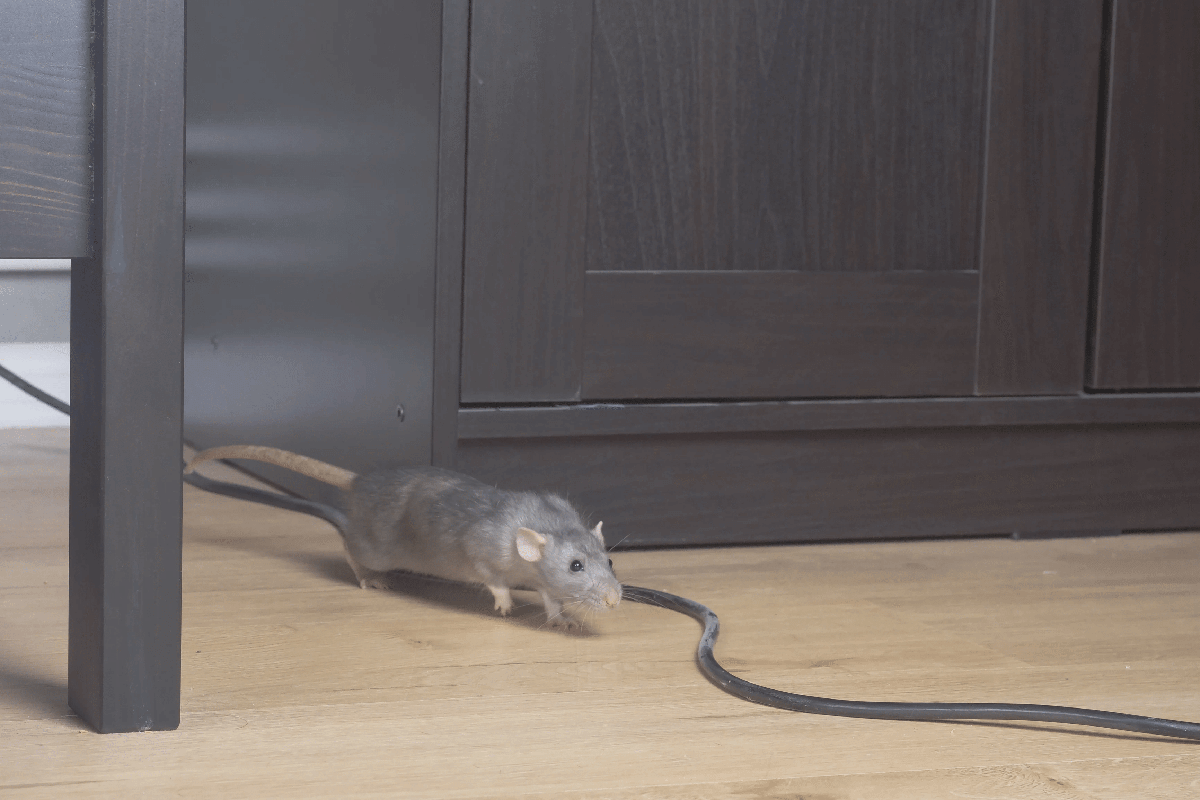 a mouse walking towards an electric wire